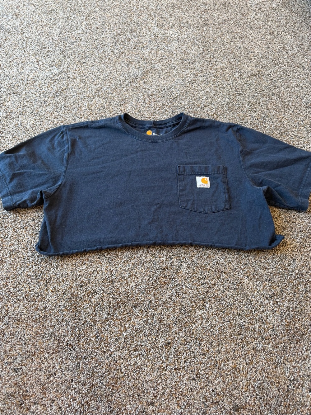 Carhartt Women’s M Oversized Cropped Pocket Tee Navy Raw Hem Workwear